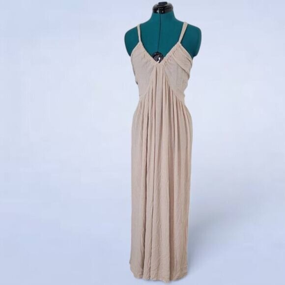 OneTheLand‎ Beige Backless Maxi Dress - Size Large - Picture 1 of 10